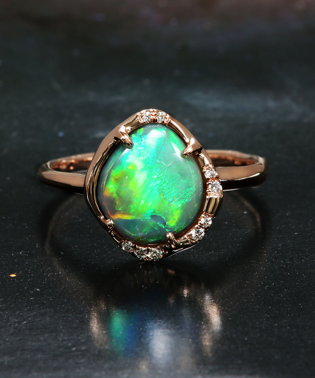 Aphenos Blinding Green Gem Flash Semi Black Opal Ring