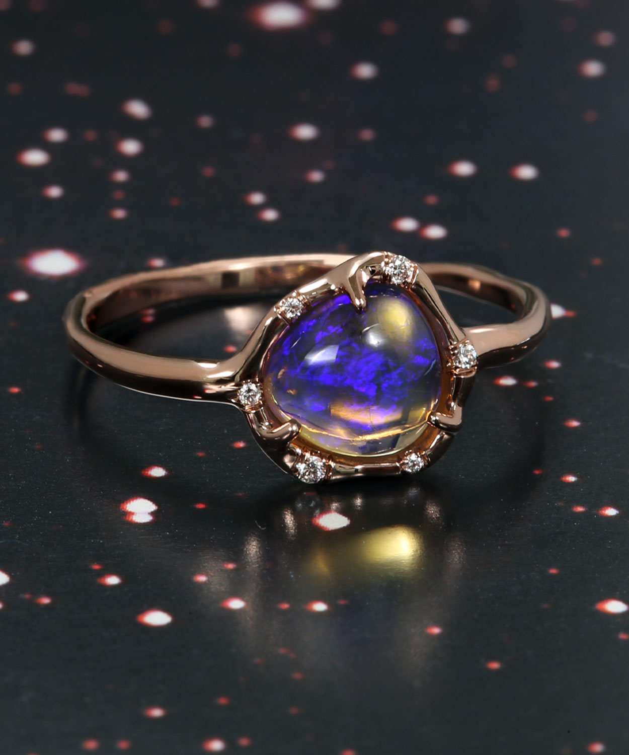 Cosmic Light Blue Glowing Crystal Opal Ring