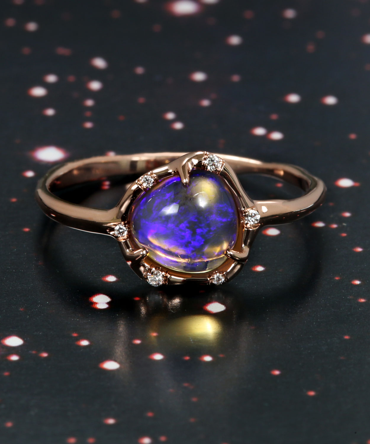 Cosmic Light Blue Glowing Crystal Opal Ring