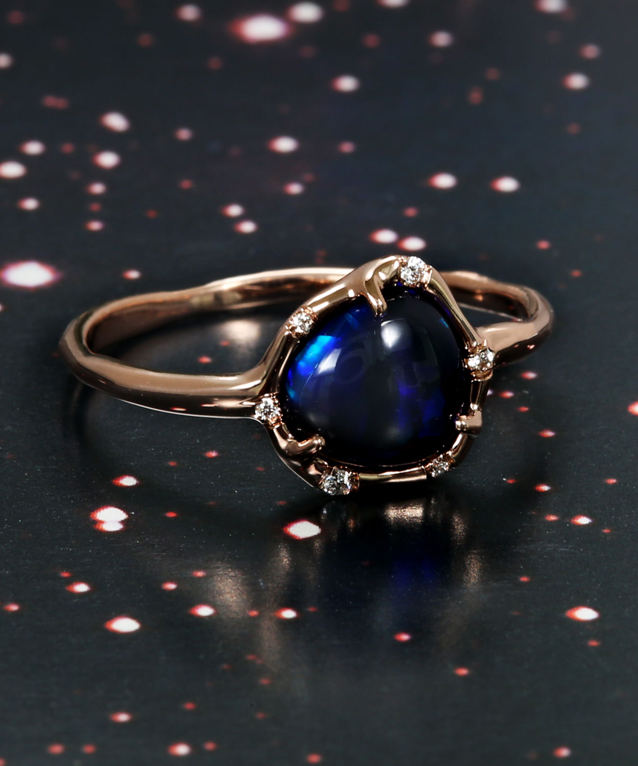 Cosmic Light Chinese Script Black Opal Ring