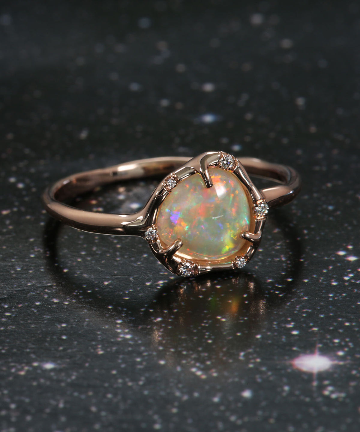 Cosmic Light Floral Rainbow Flash Opal Ring