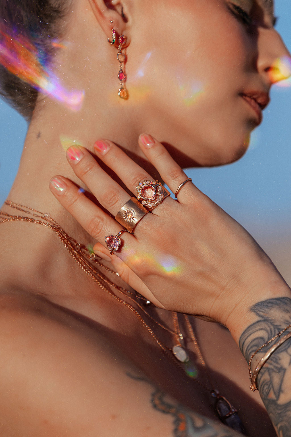 Rainbow Stone Hoop Earrings