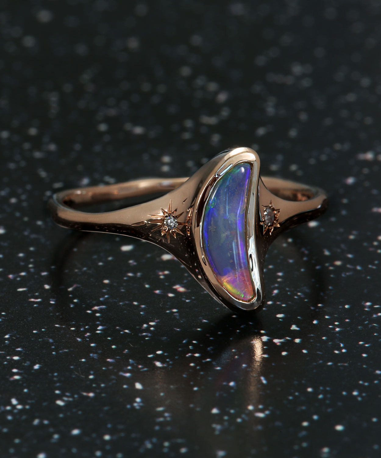 Nana Moon Fluorescent Blue Flash Opal Ring
