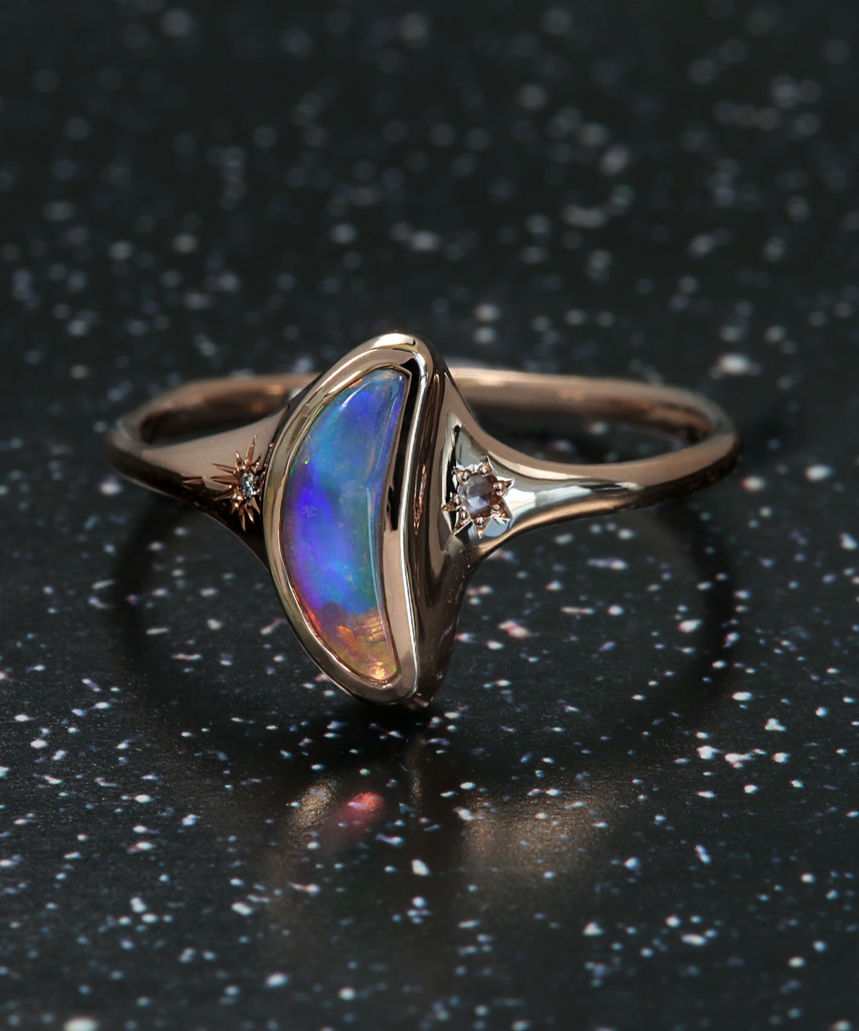 Nana Moon Fluorescent Blue Flash Opal Ring
