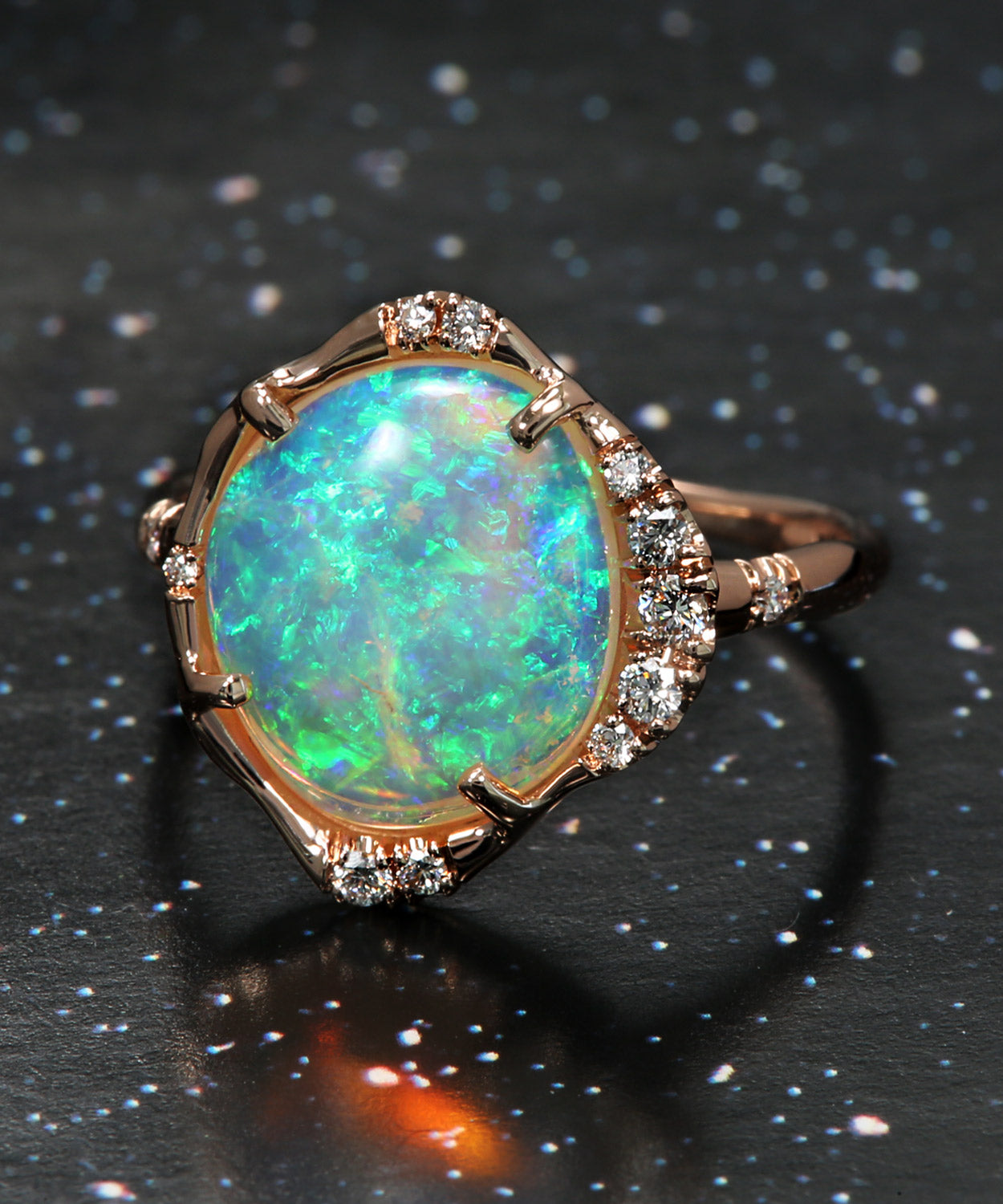 Stardust Saturated Teal Crystal Opal Ring