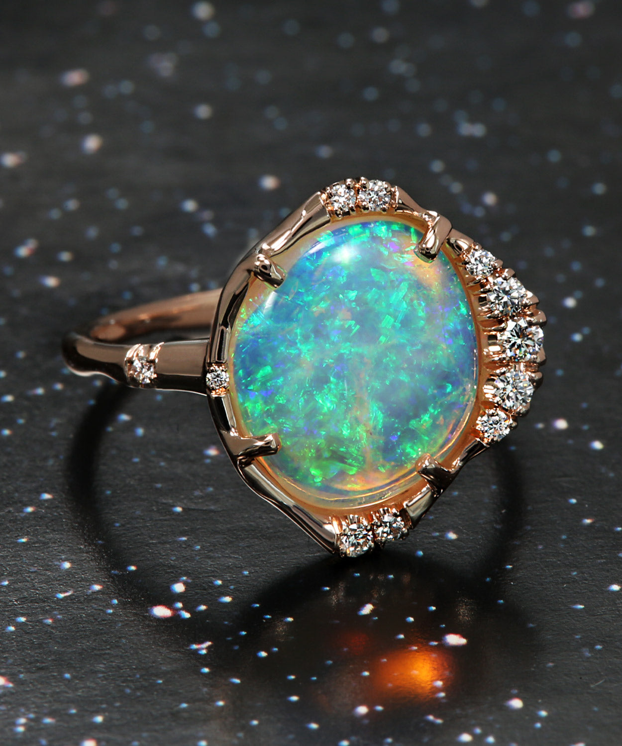 Stardust Saturated Teal Crystal Opal Ring