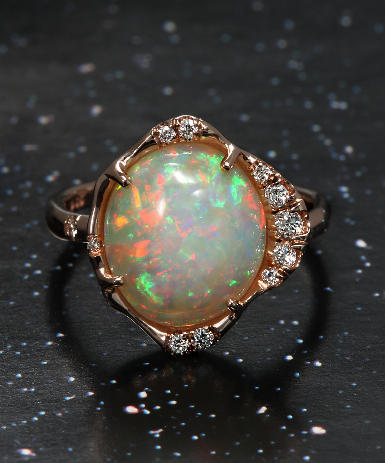 Stardust Three Dimensional Firework Gem Flash Opal Ring