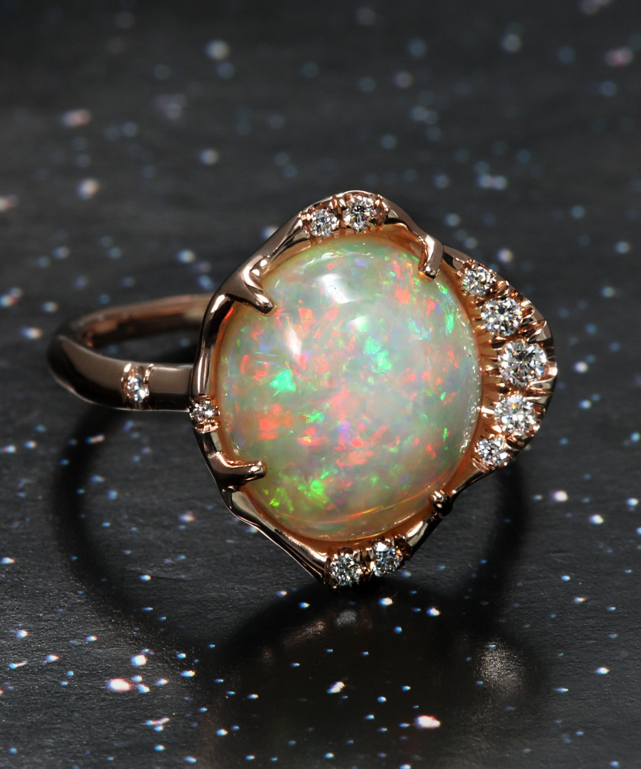 Stardust Three Dimensional Firework Gem Flash Opal Ring