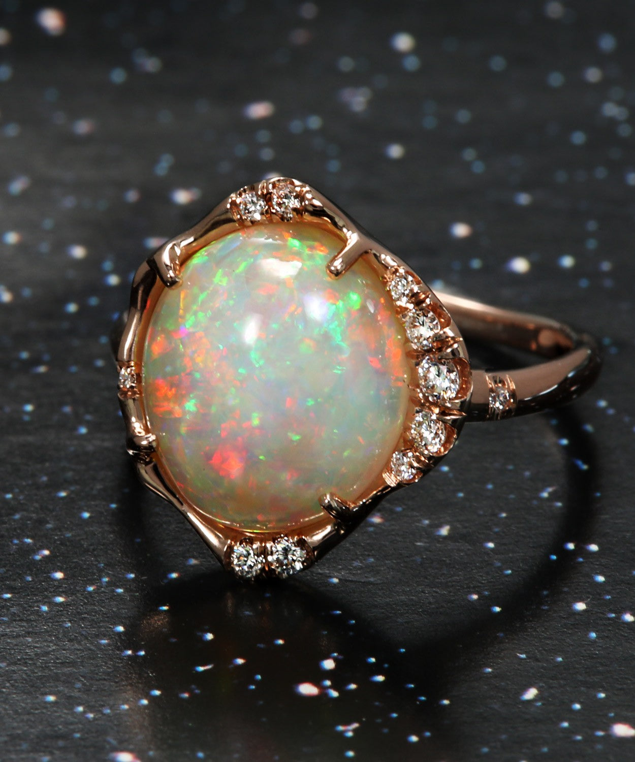 Stardust Three Dimensional Firework Gem Flash Opal Ring