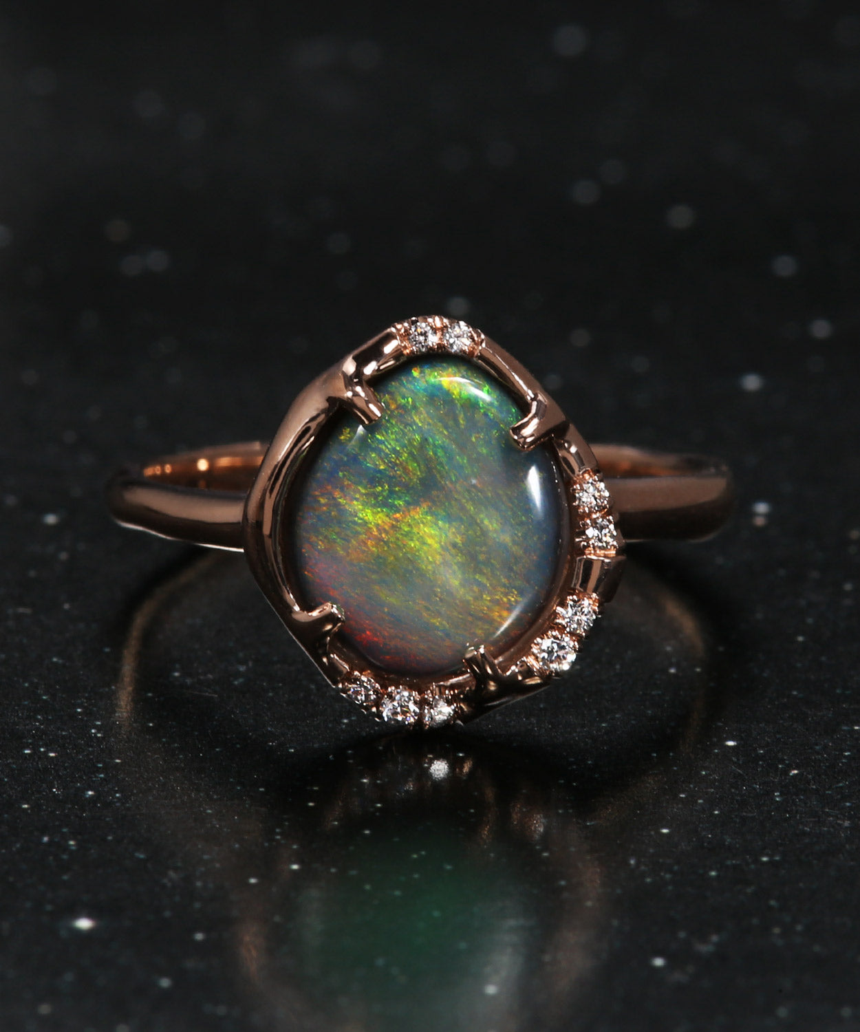 Aphenos Pastel Green Flash Black Opal Ring