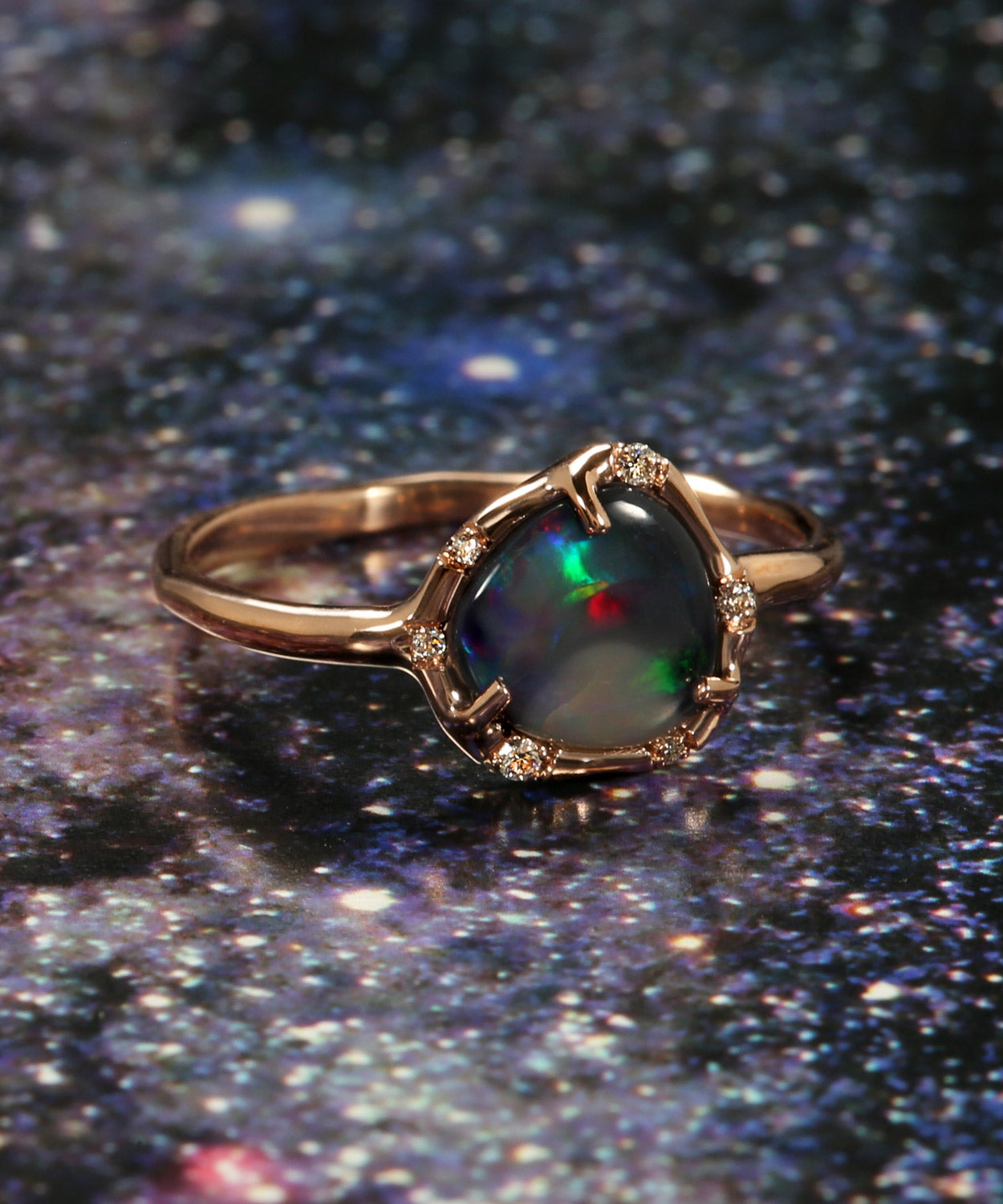 Cosmic Light Spectral Rainbow Flash Opal Ring