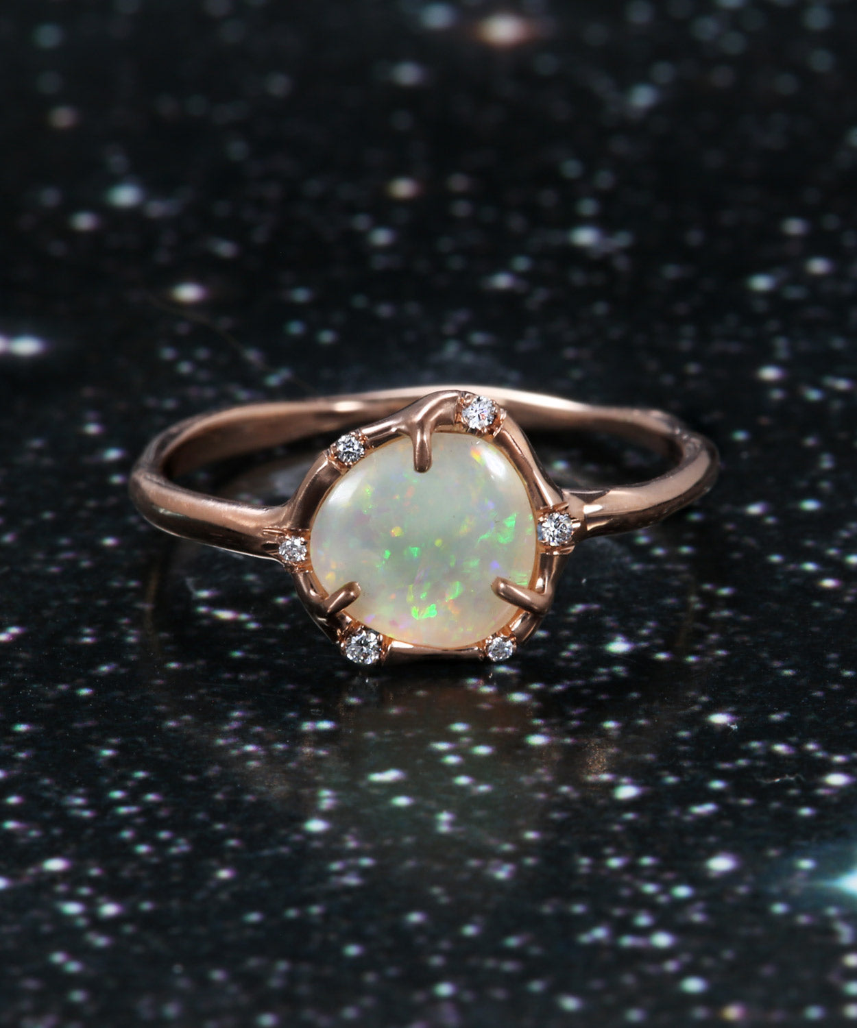 Cosmic Light Green Stardust Flash Opal Ring