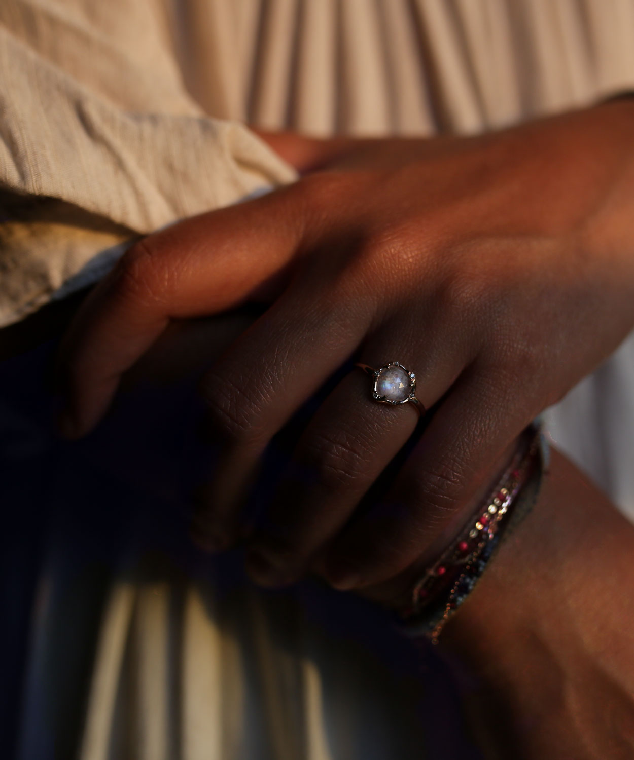 Cosmic Moonstone Light Ring