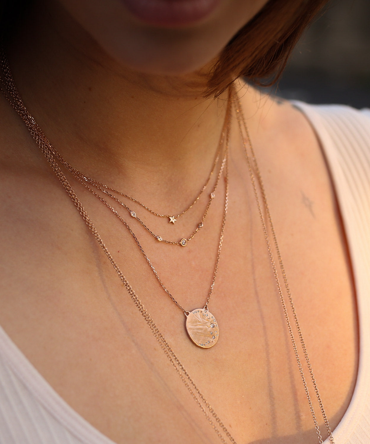 Diamond Moon Disc Necklace