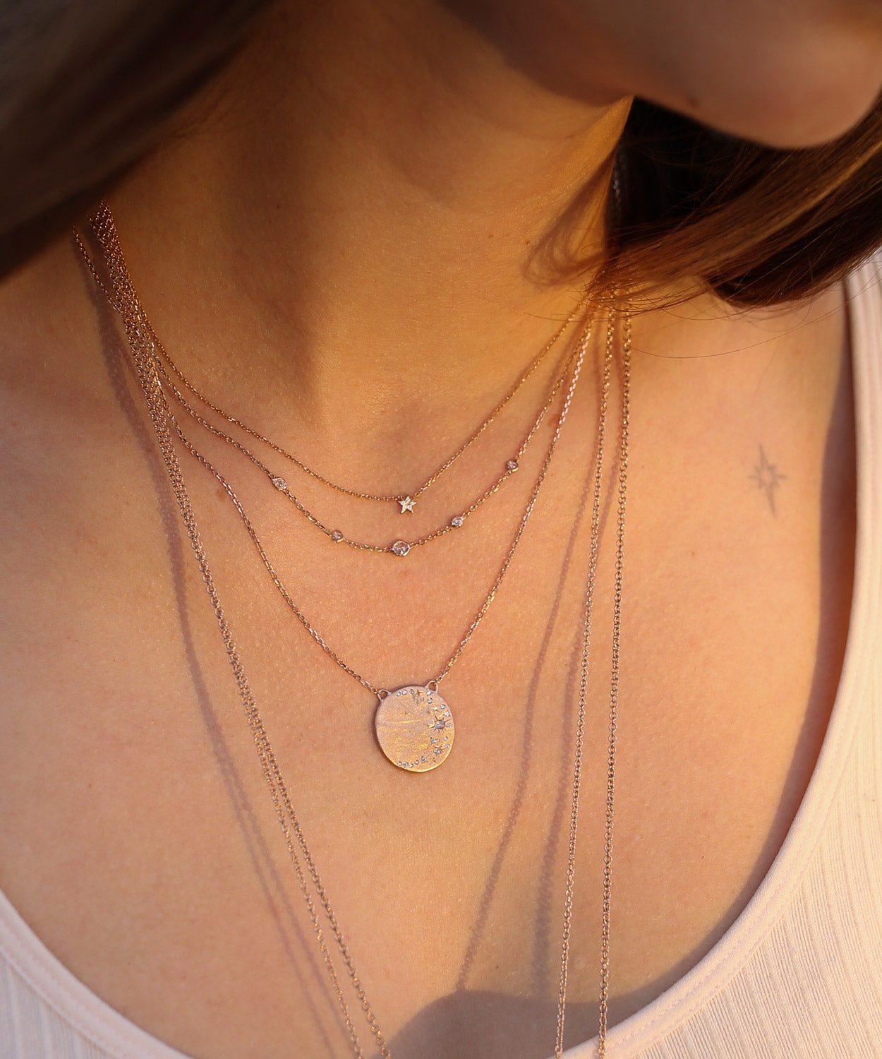 Diamond Moon Disc Necklace