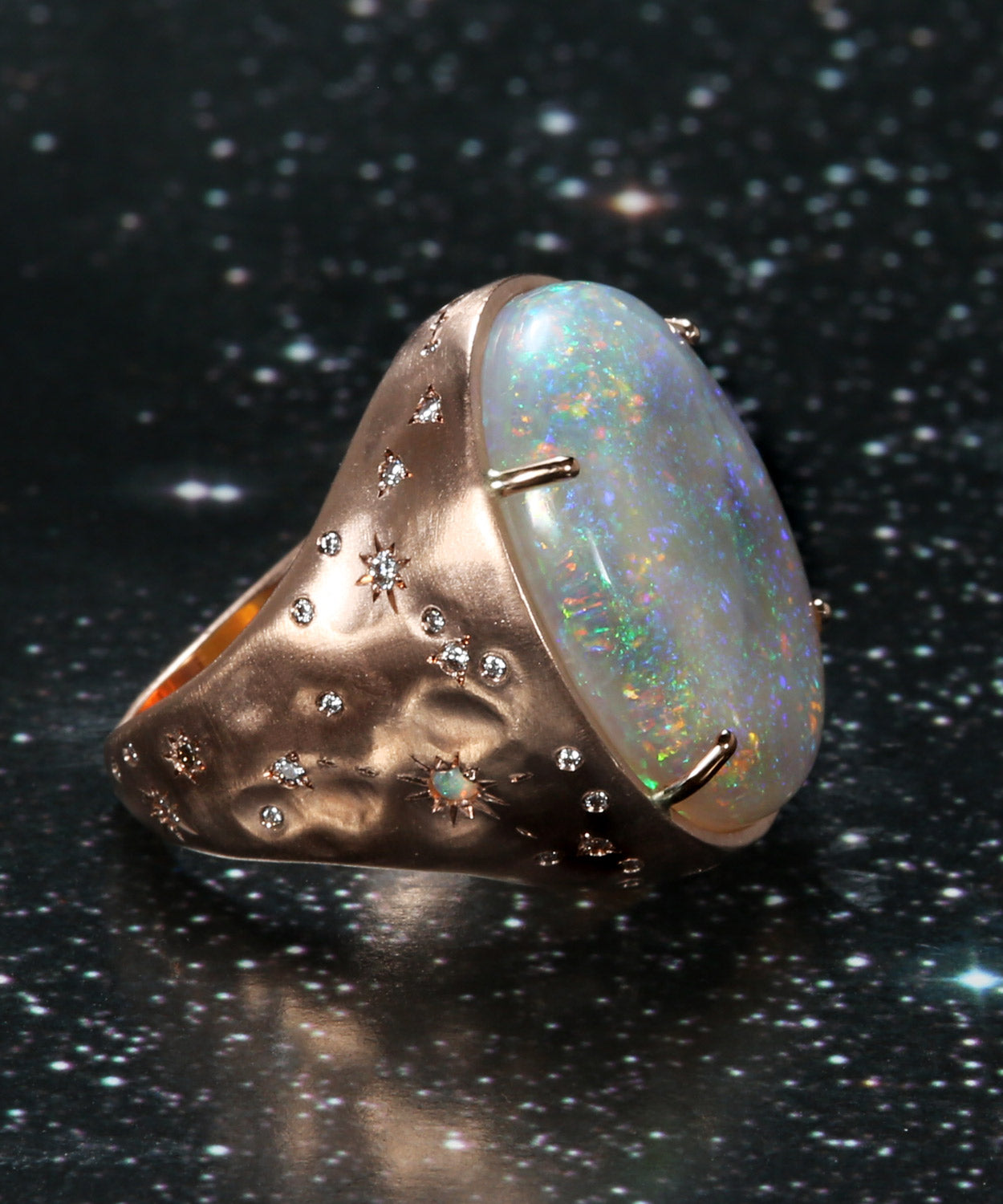 Glittering Crystal Opal Ring