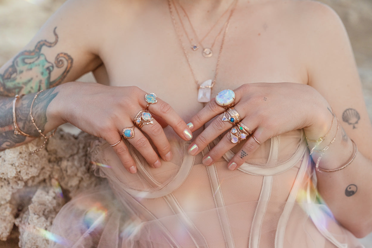 Glittering Crystal Opal Ring