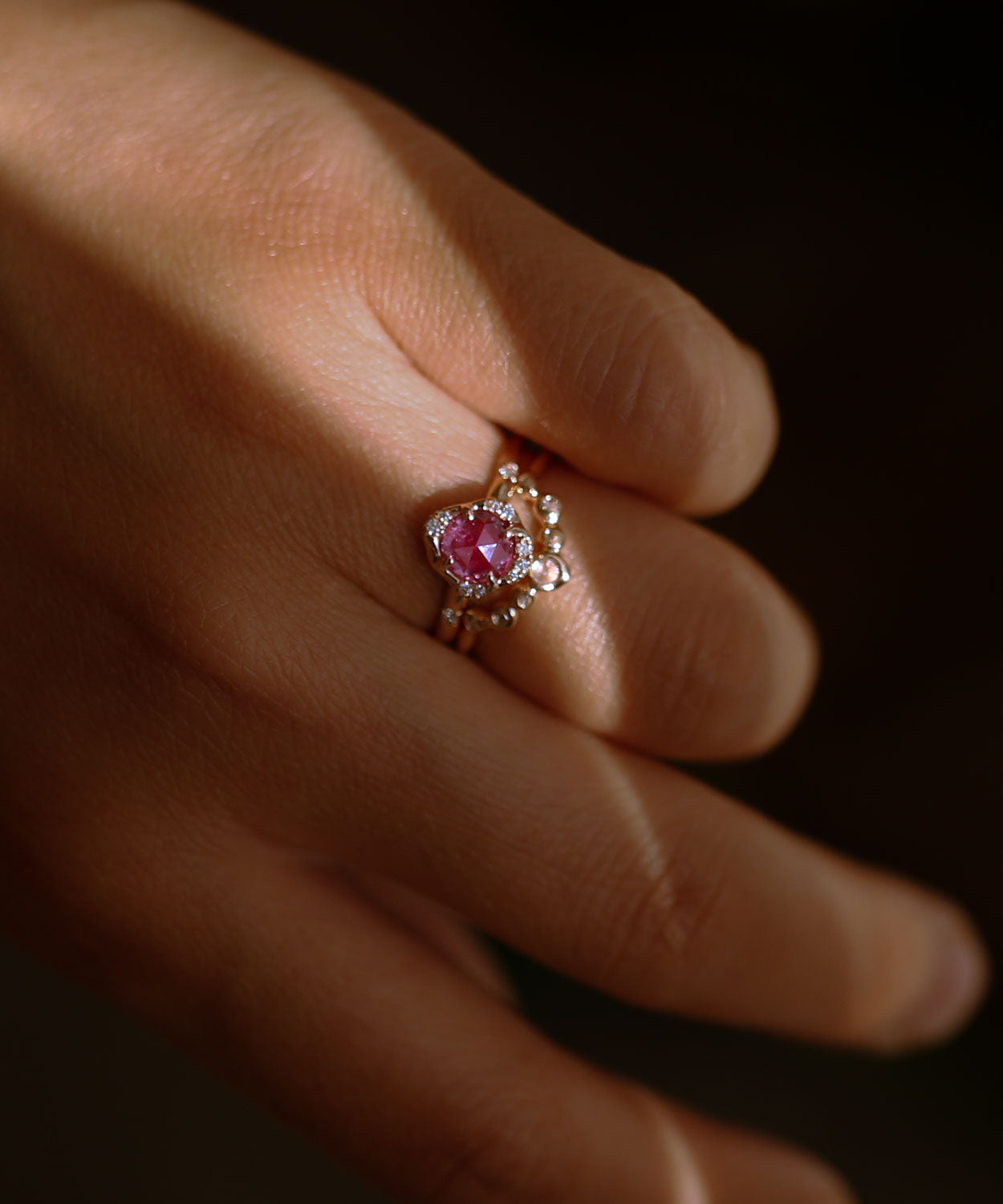 Infinite Love Pink Sapphire and Diamond Eye Stack