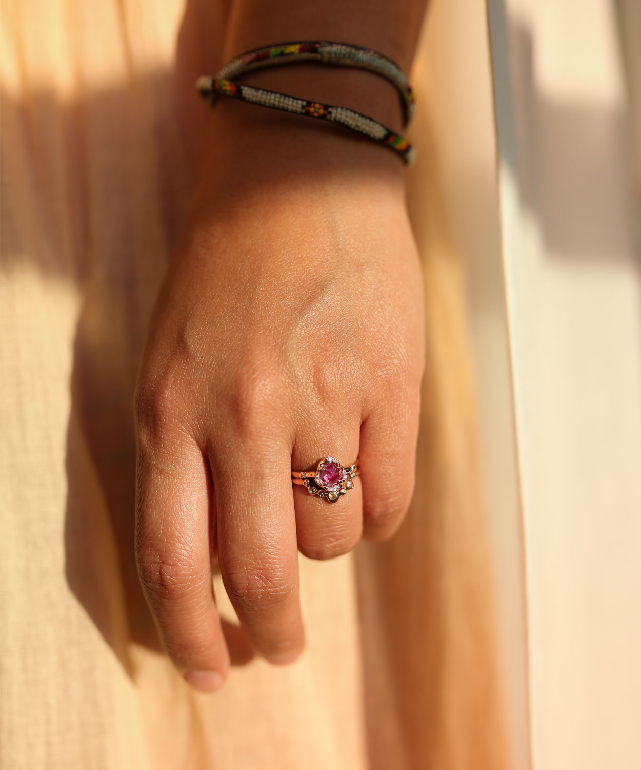 Infinite Love Pink Sapphire and Diamond Eye Stack