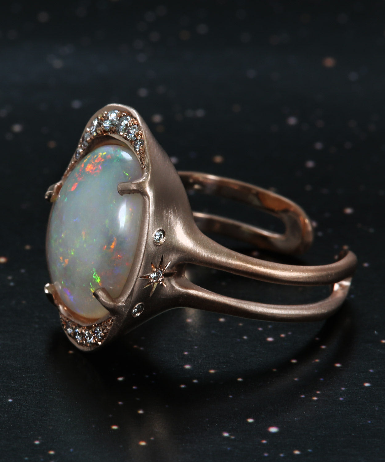 Intuition Moon Snowy Rainbow Flash Opal Ring