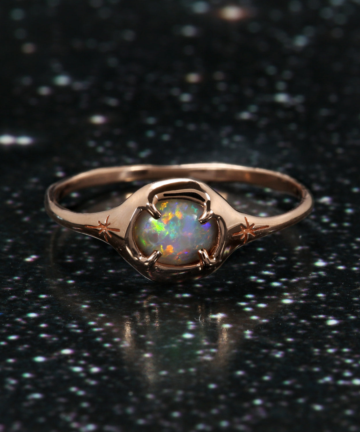 Crayon Flash Opal Moon Silhouette Ring