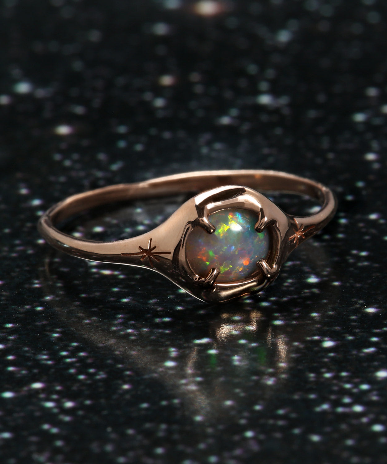 Crayon Flash Opal Moon Silhouette Ring