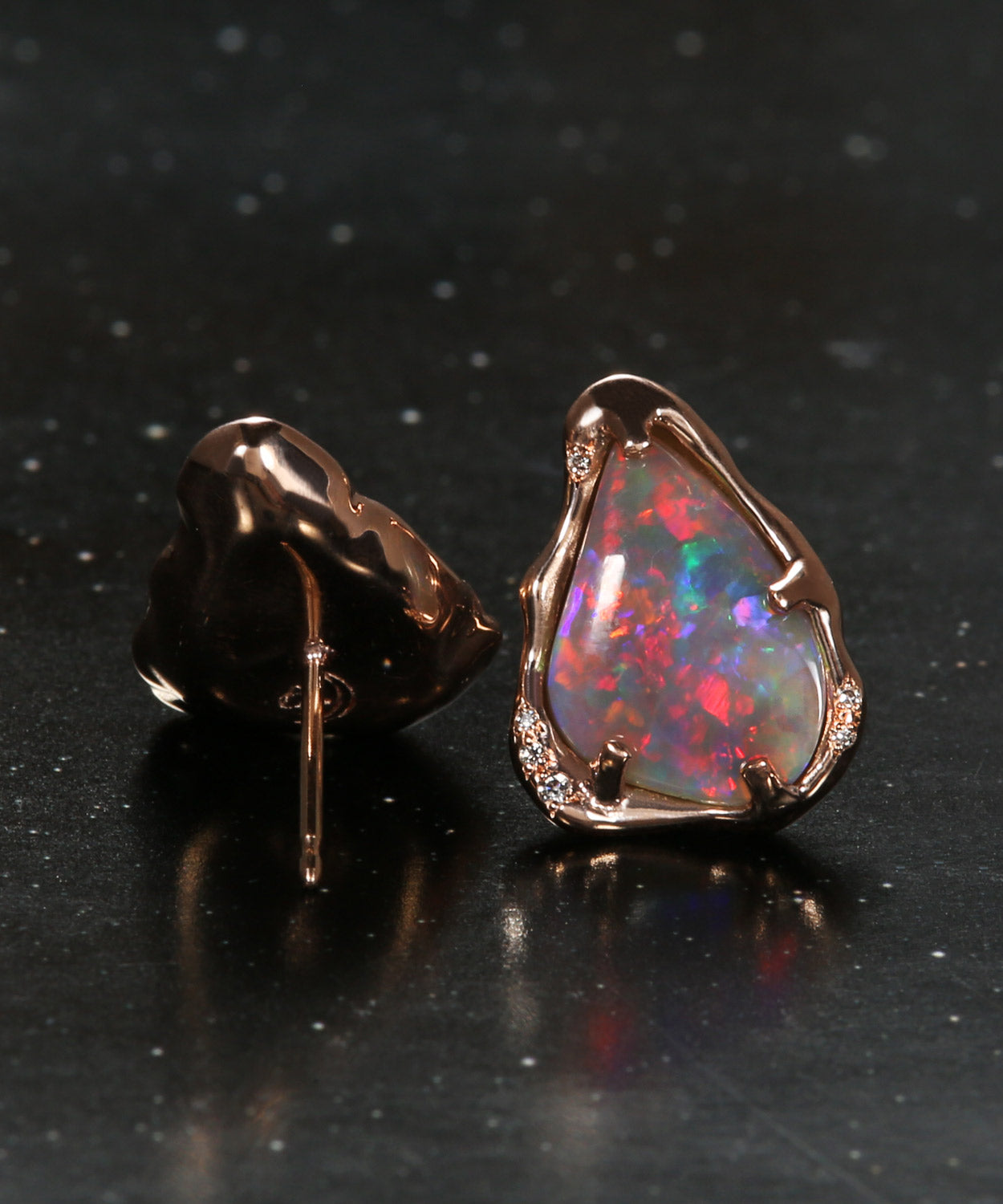 Semi Black Dark Rainbow Flash Opal Earrings