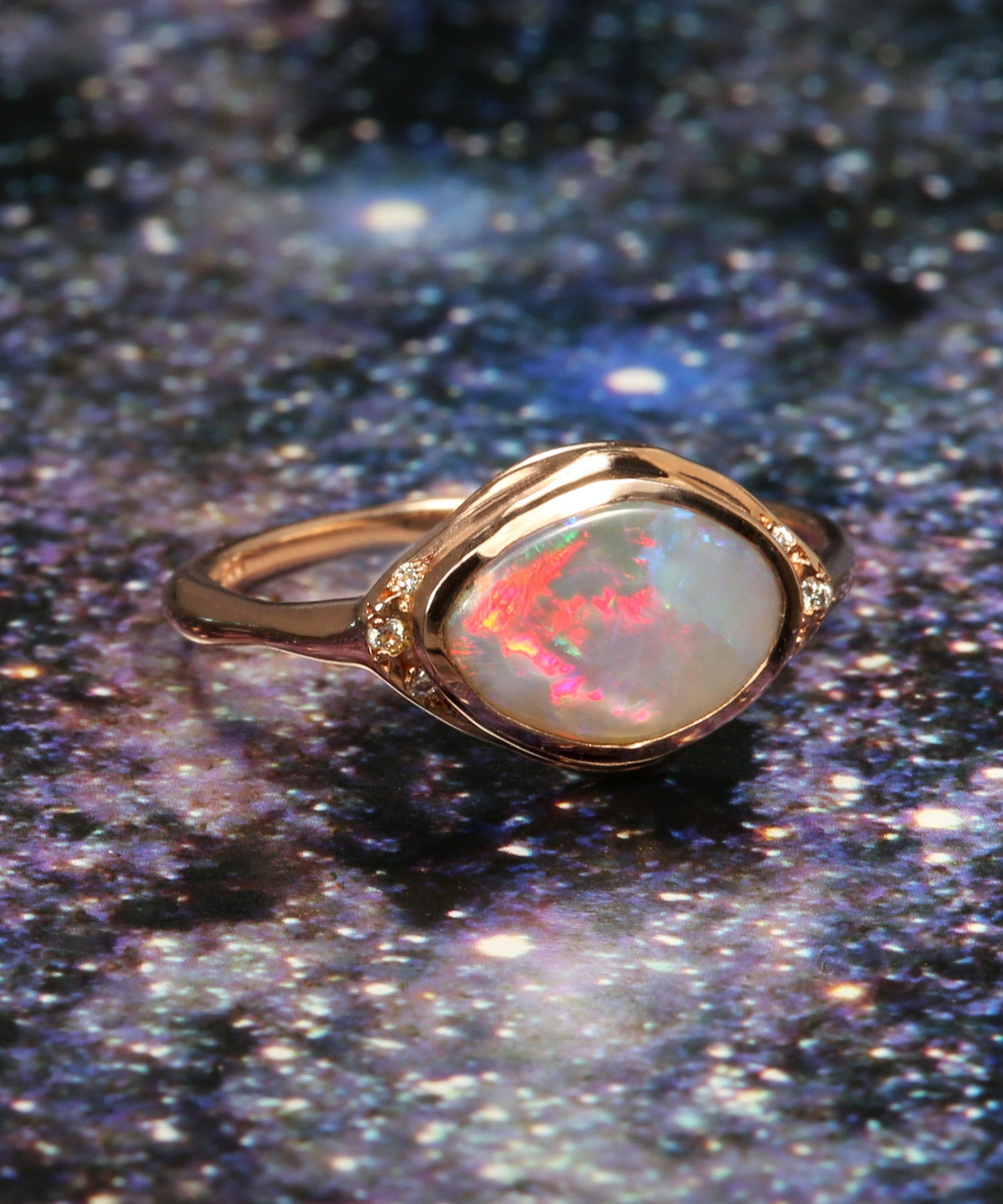 Seeing Eye Rainbow Red Flash Opal Ring
