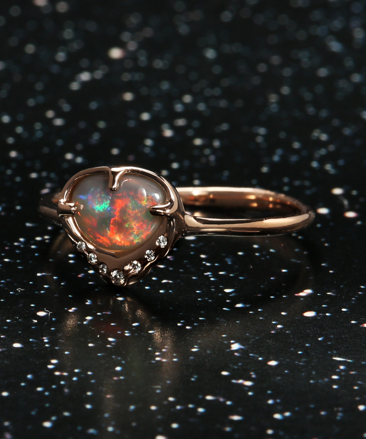 Sky Shower Rainbow Red Flash Opal Ring