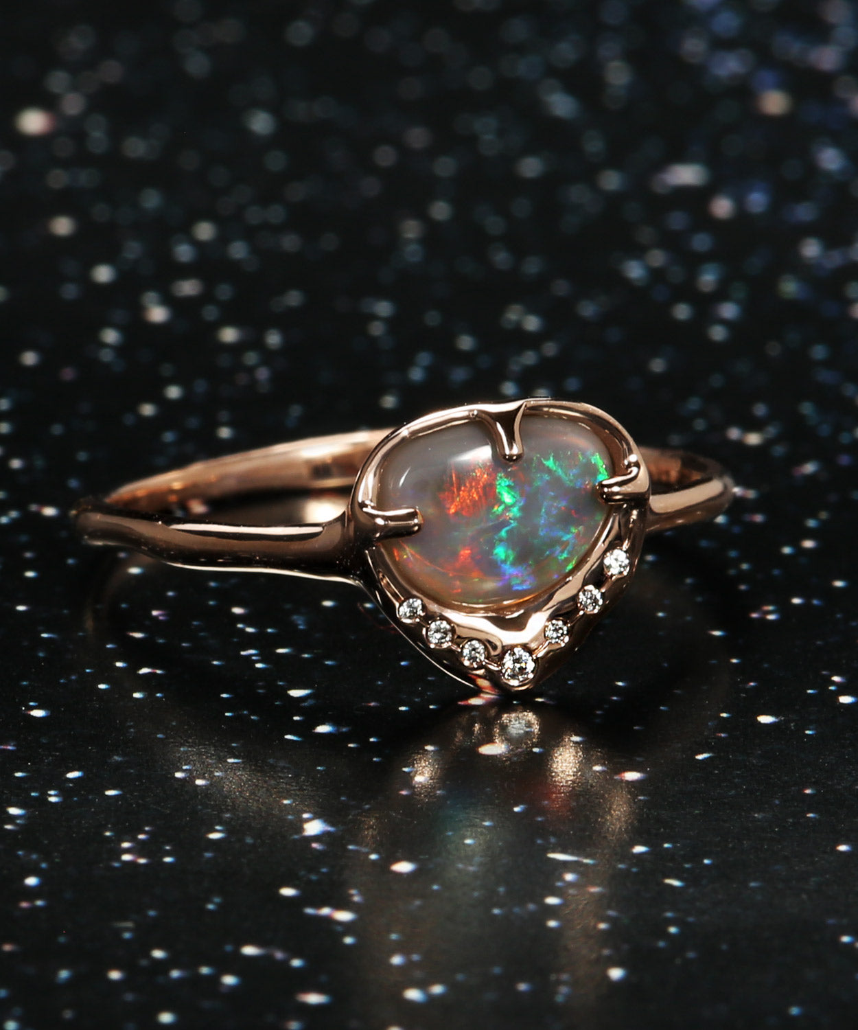 Sky Shower Rainbow Red Flash Opal Ring
