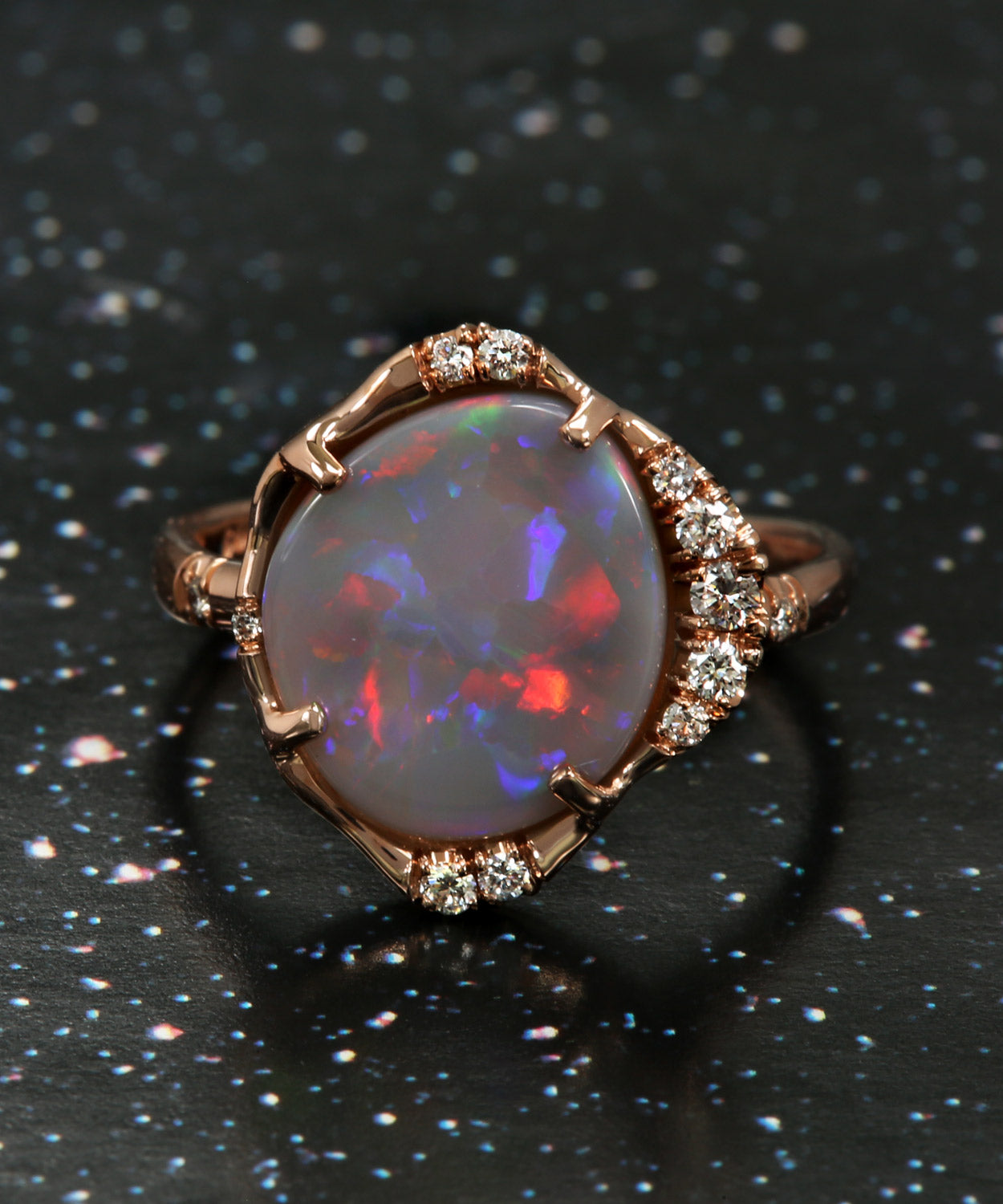 Stardust Semi Black Sunset Flash Opal Ring