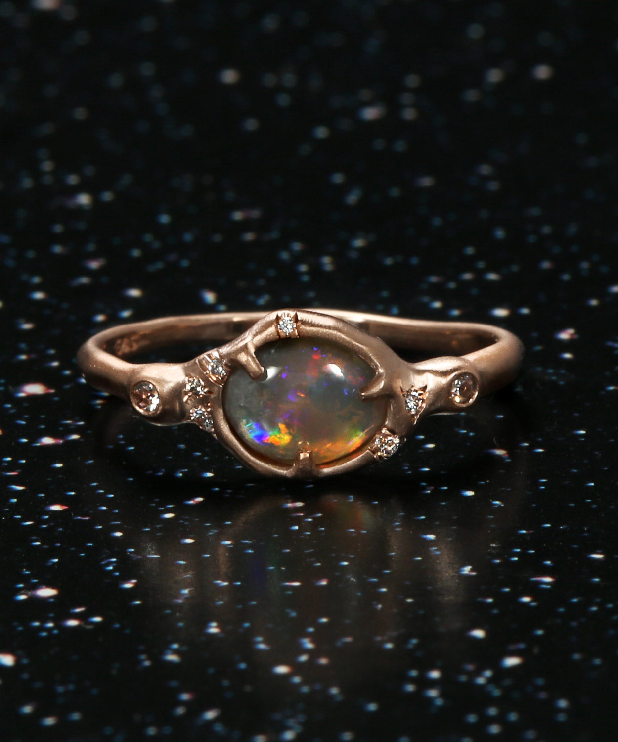 Sunbeam Rainbow Flash Semi Black Opal Ring