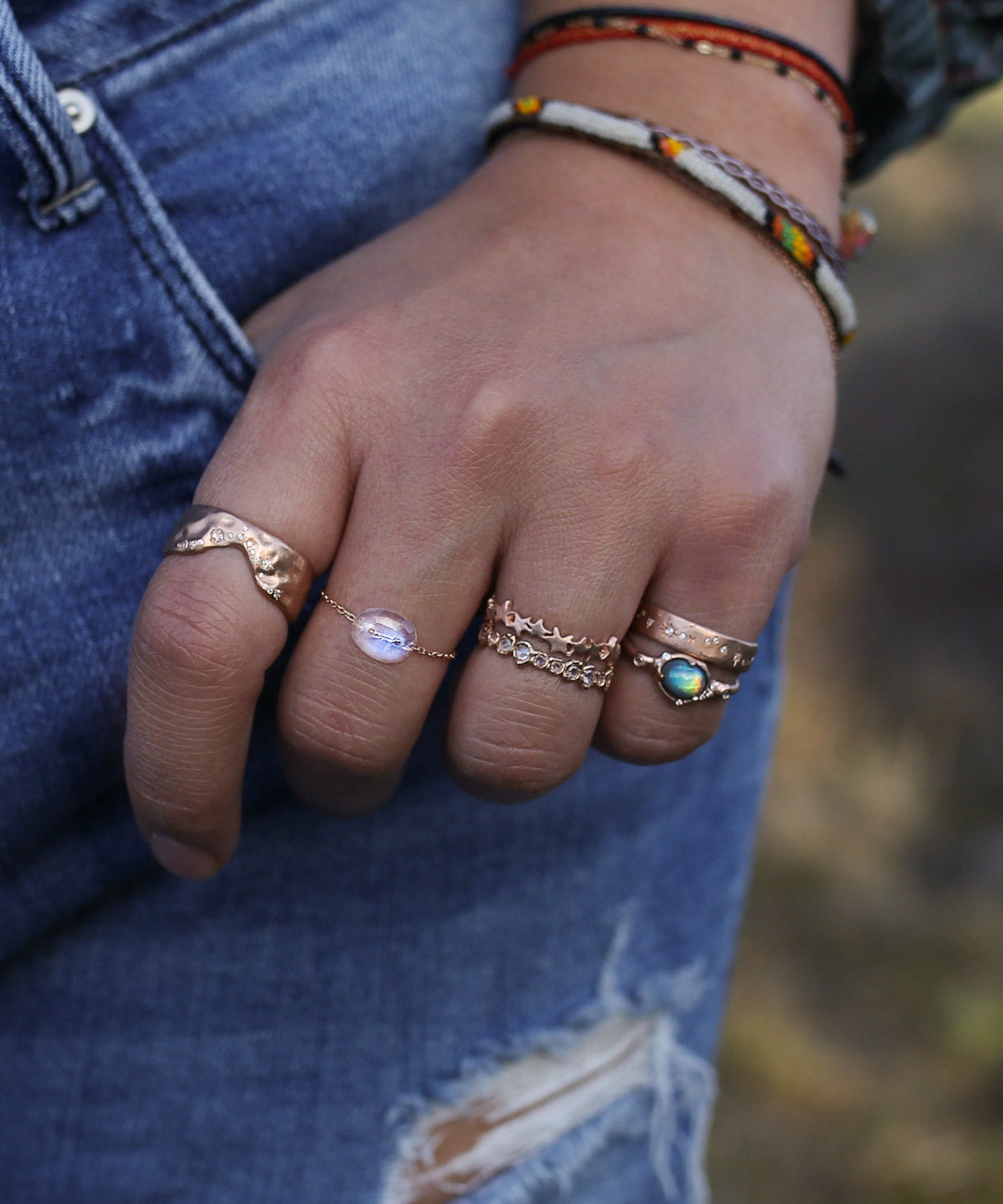 Moonstone Chain Ring