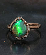 Aphenos Blinding Green Gem Flash Semi Black Opal Ring