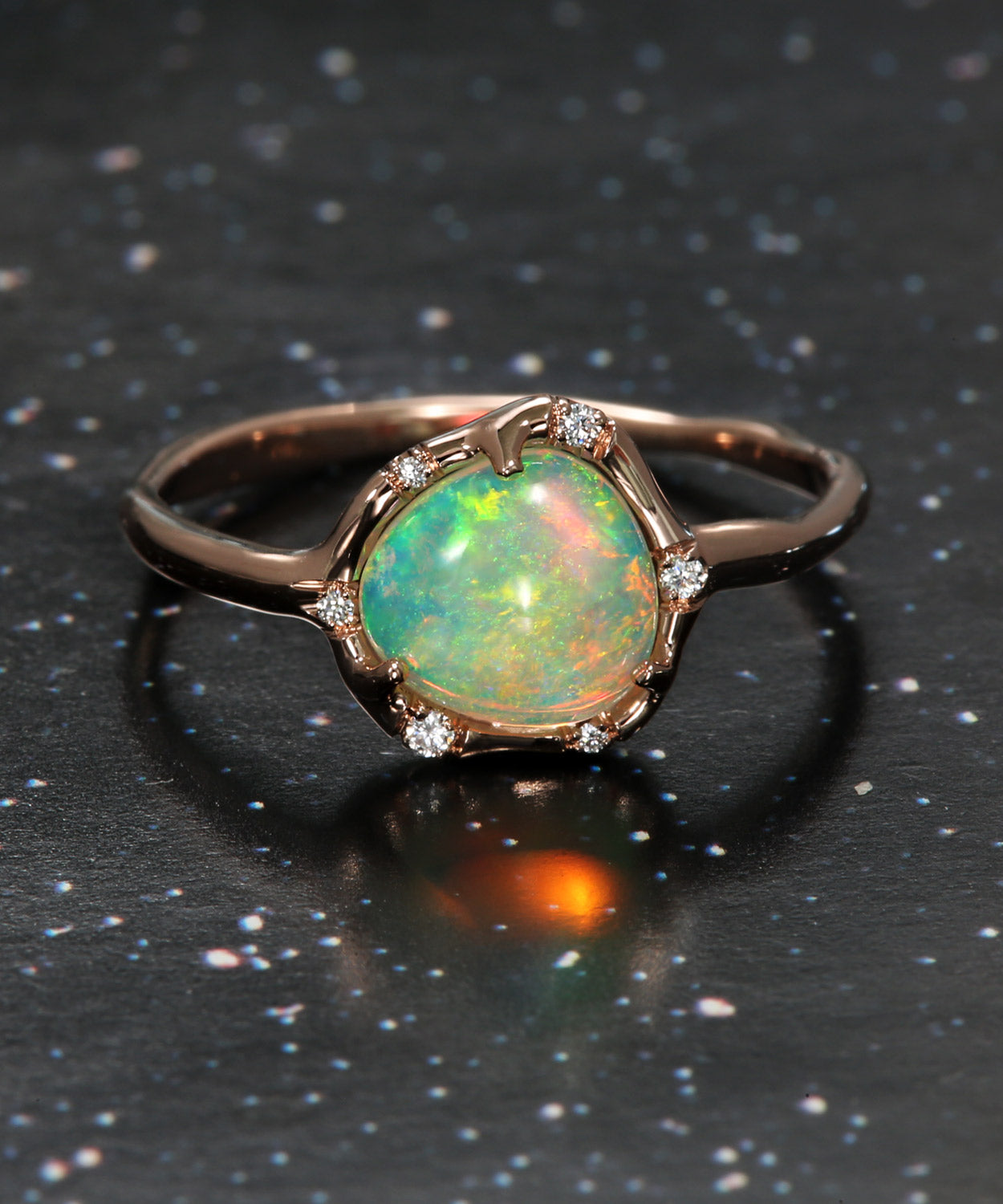 Cosmic Light Beaming Glow Crystal Opal Ring