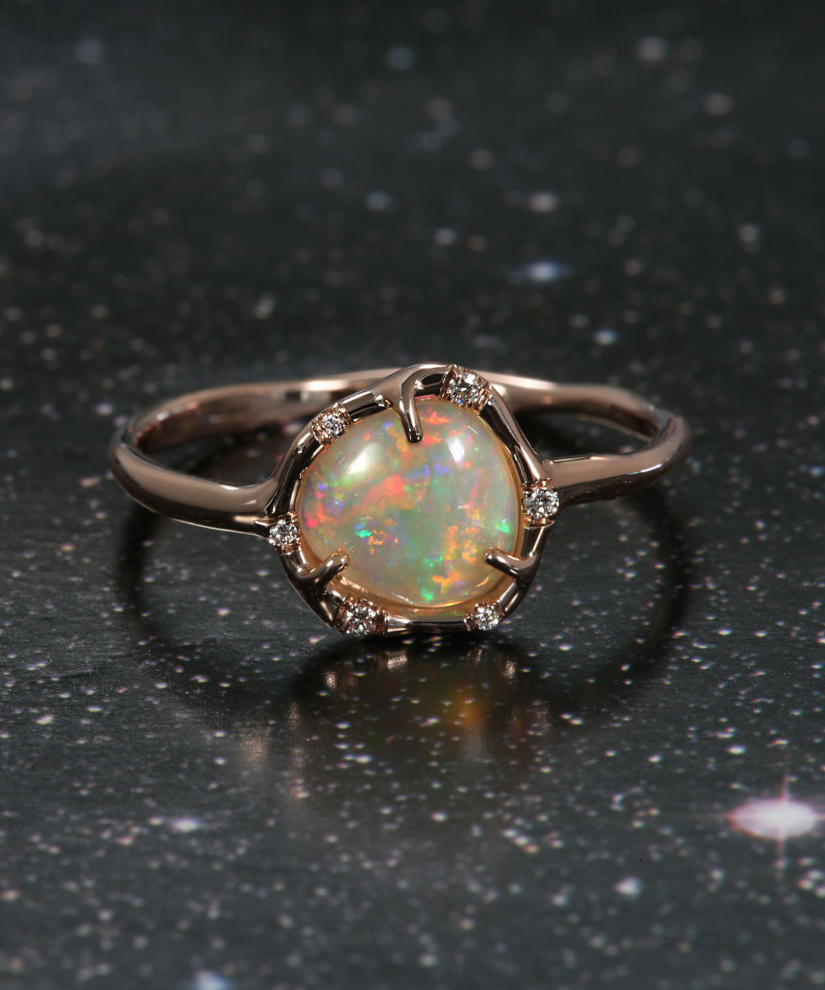Cosmic Light Floral Rainbow Flash Opal Ring