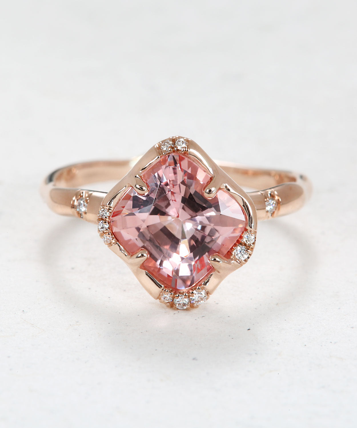 Infinite Love Peach Sapphire Cushion Ring