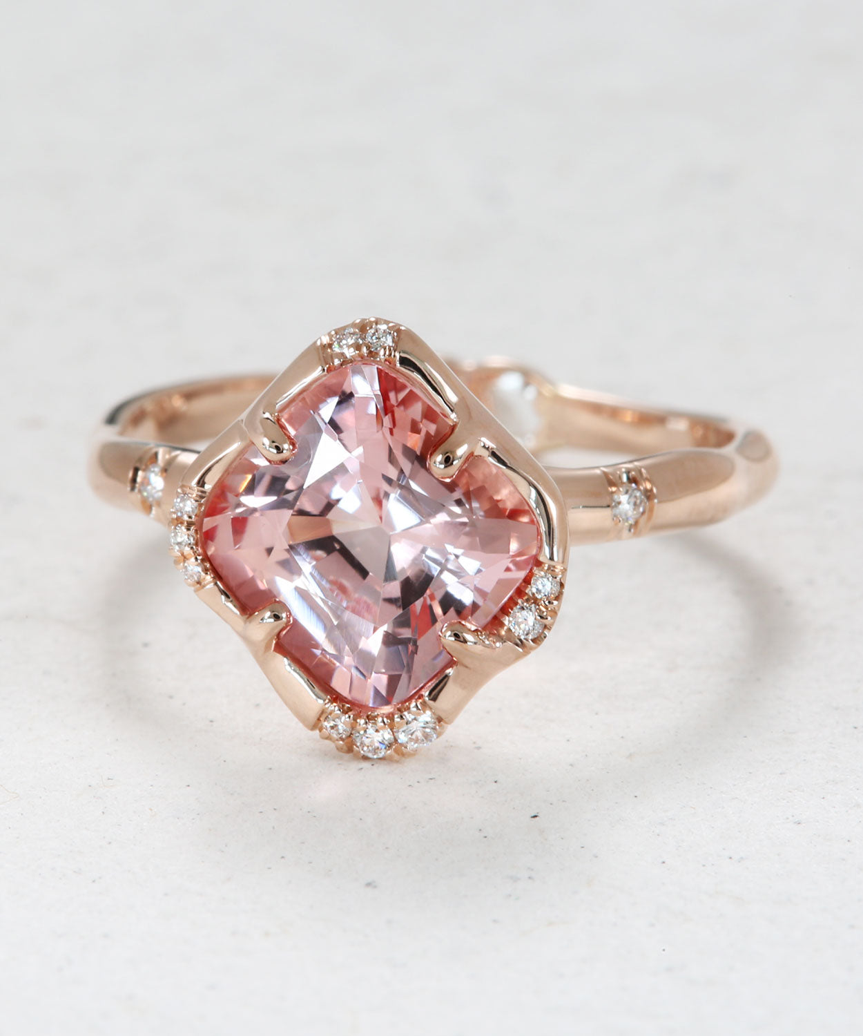 Infinite Love Peach Sapphire Cushion Ring