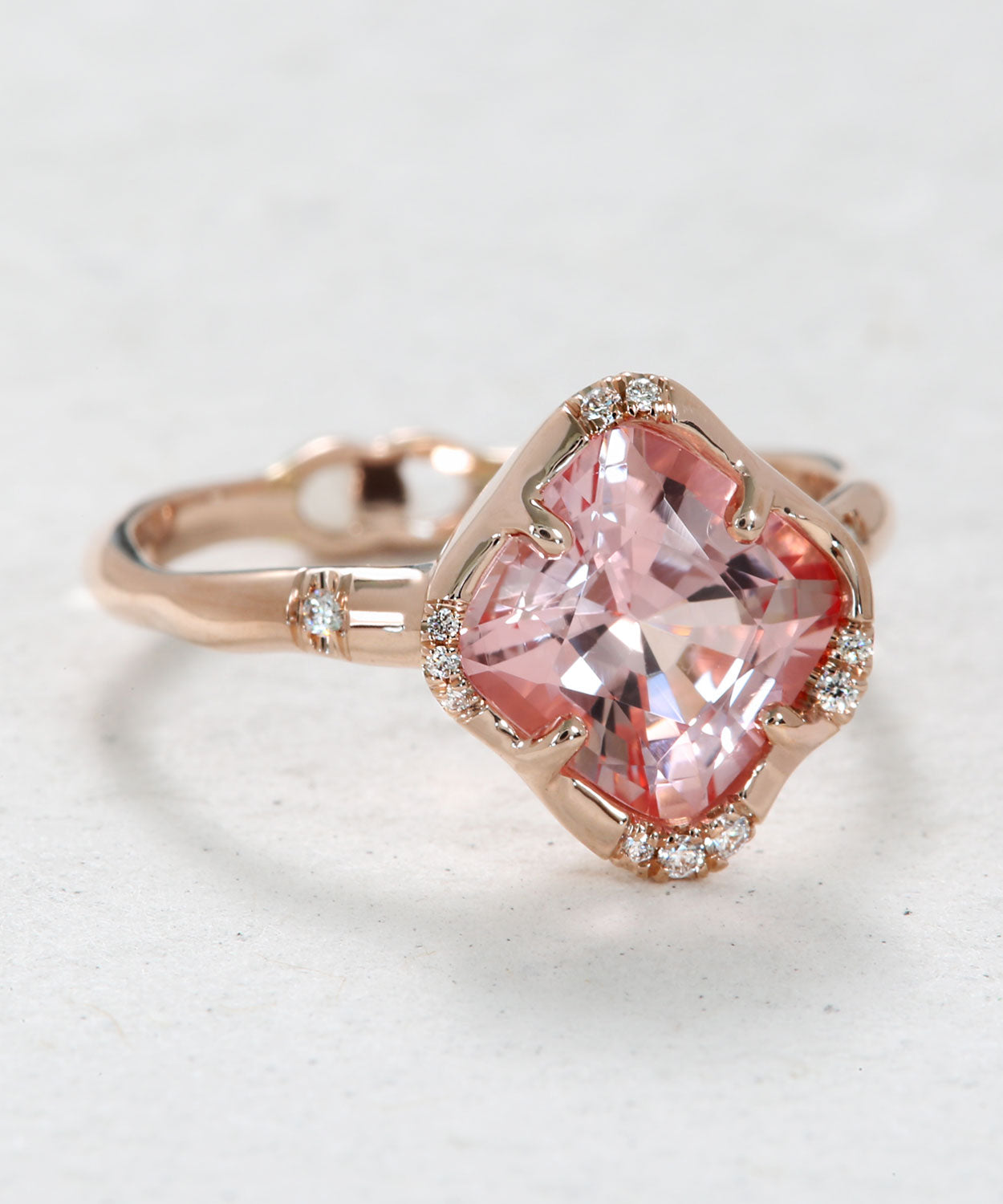 Infinite Love Peach Sapphire Cushion Ring