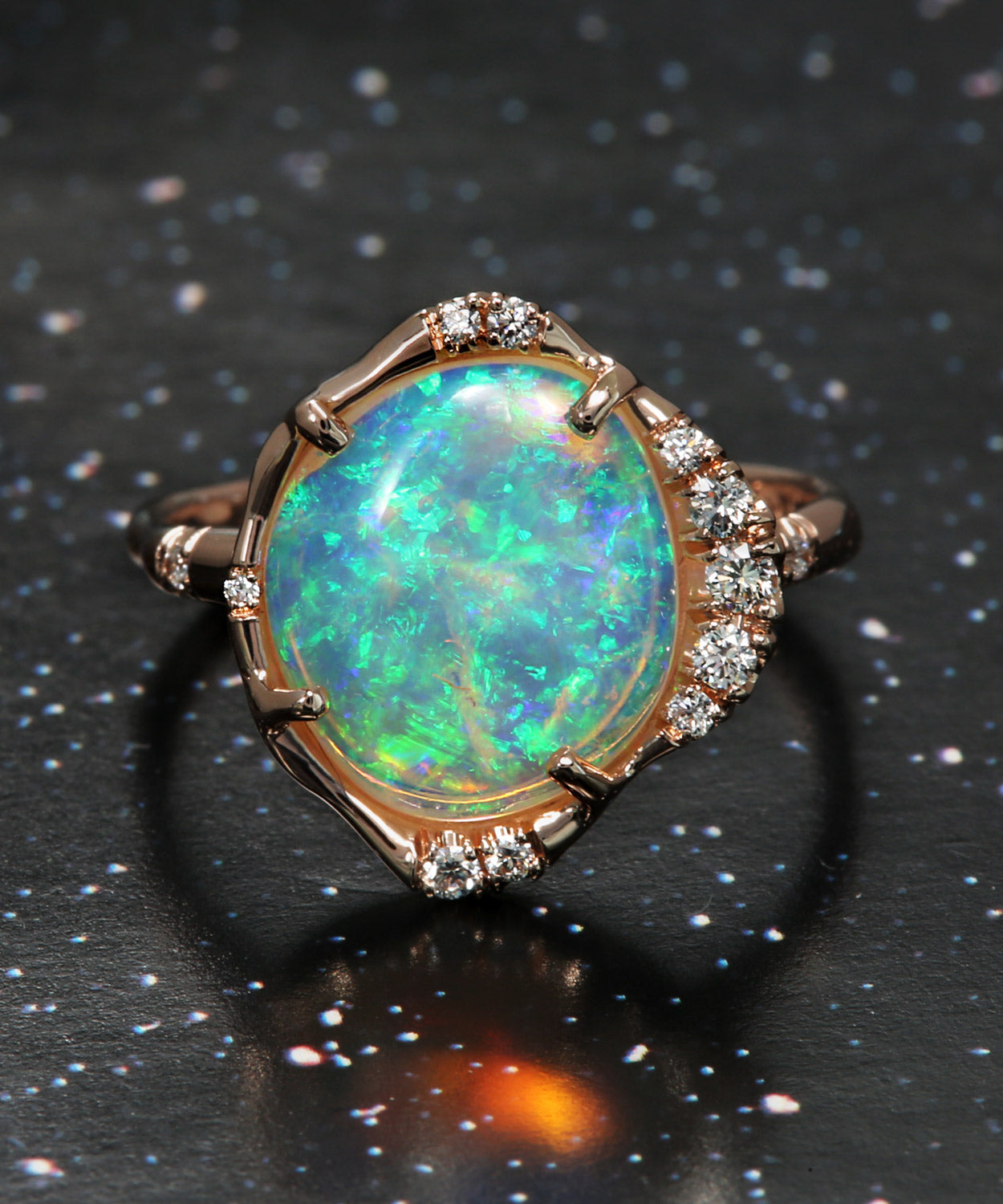 Stardust Saturated Teal Crystal Opal Ring