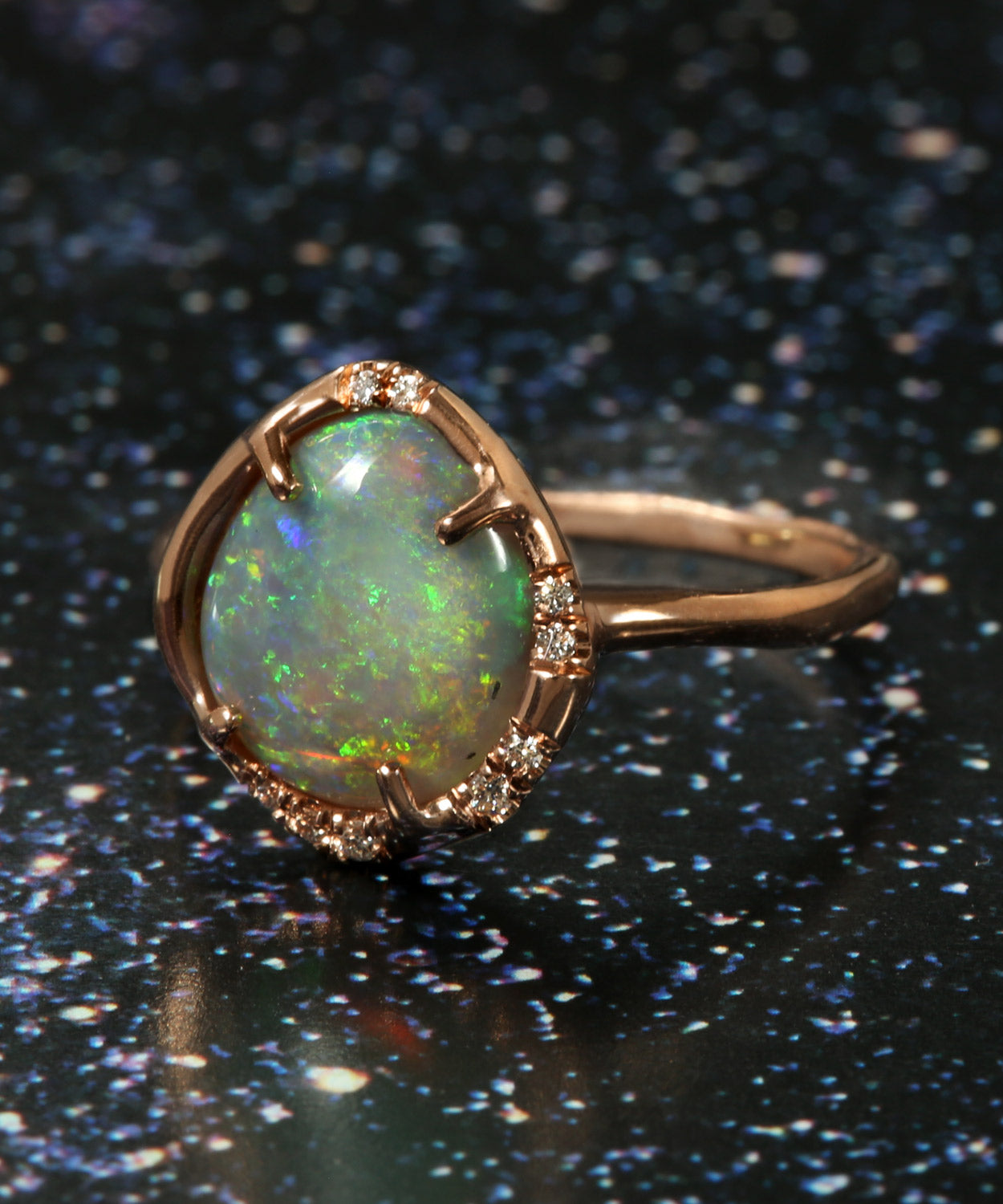 Aphenos Pastel Green Flash Opal Ring