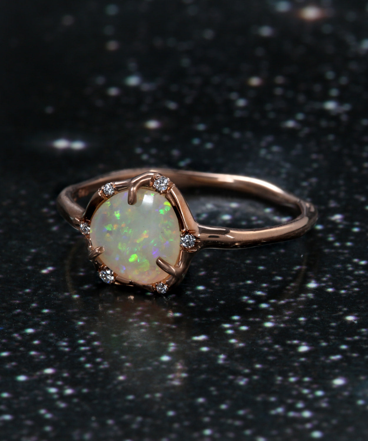Cosmic Light Green Stardust Flash Opal Ring