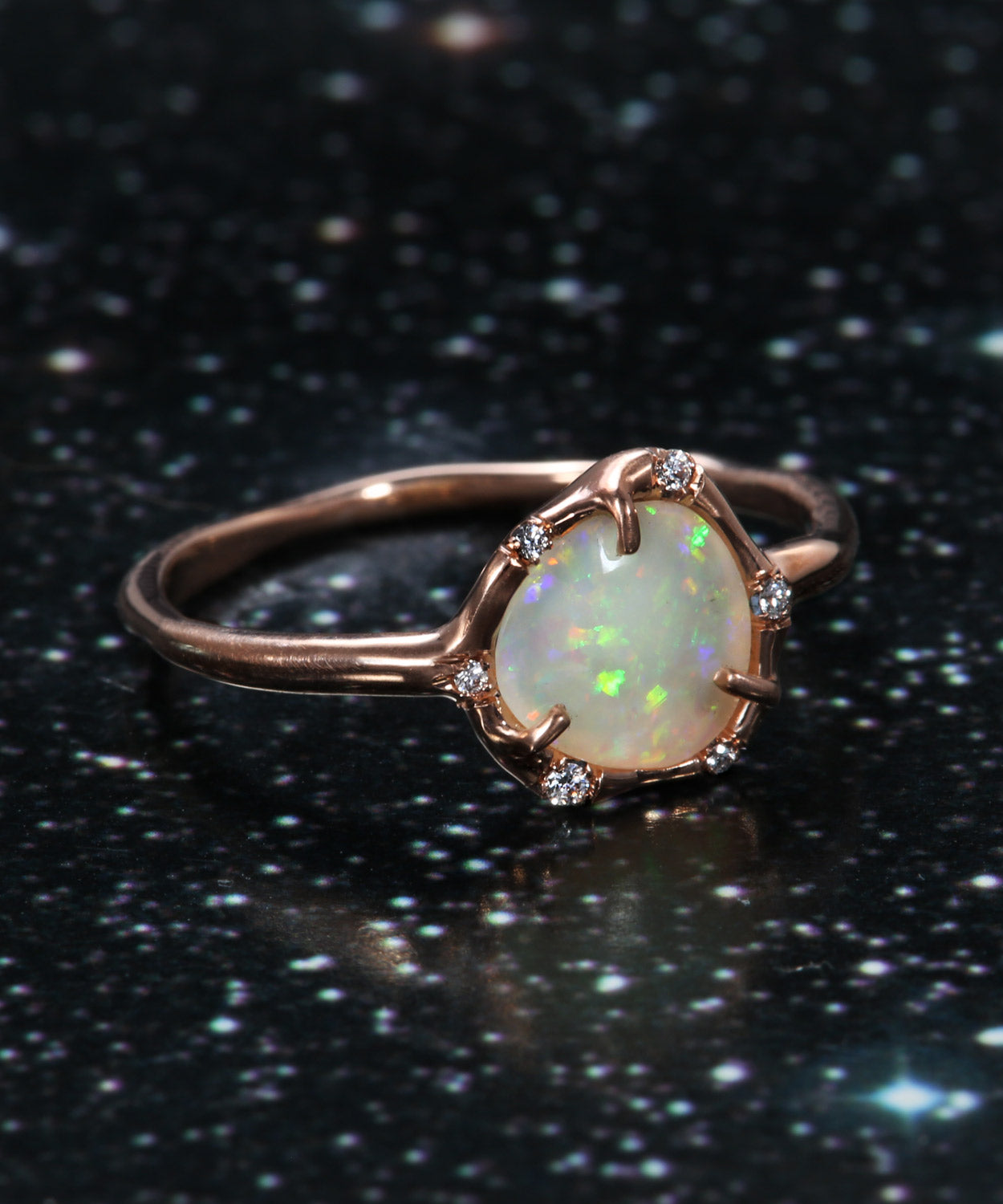 Cosmic Light Green Stardust Flash Opal Ring