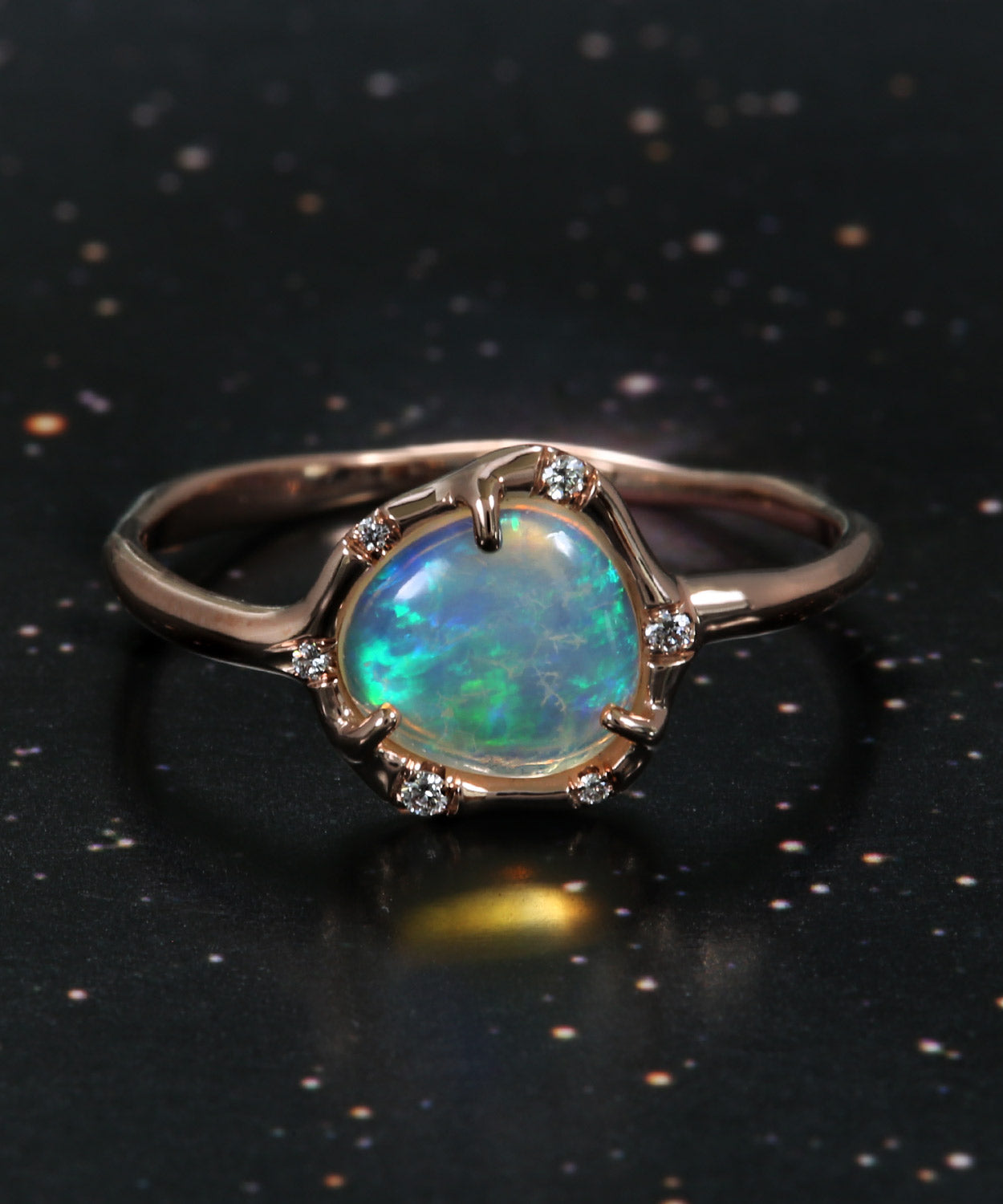 Cosmic Light Teal Earth Flash Crystal Opal Ring