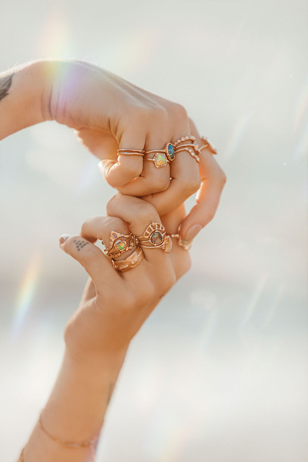 Rainbow Red Opal Moon Silhouette Ring