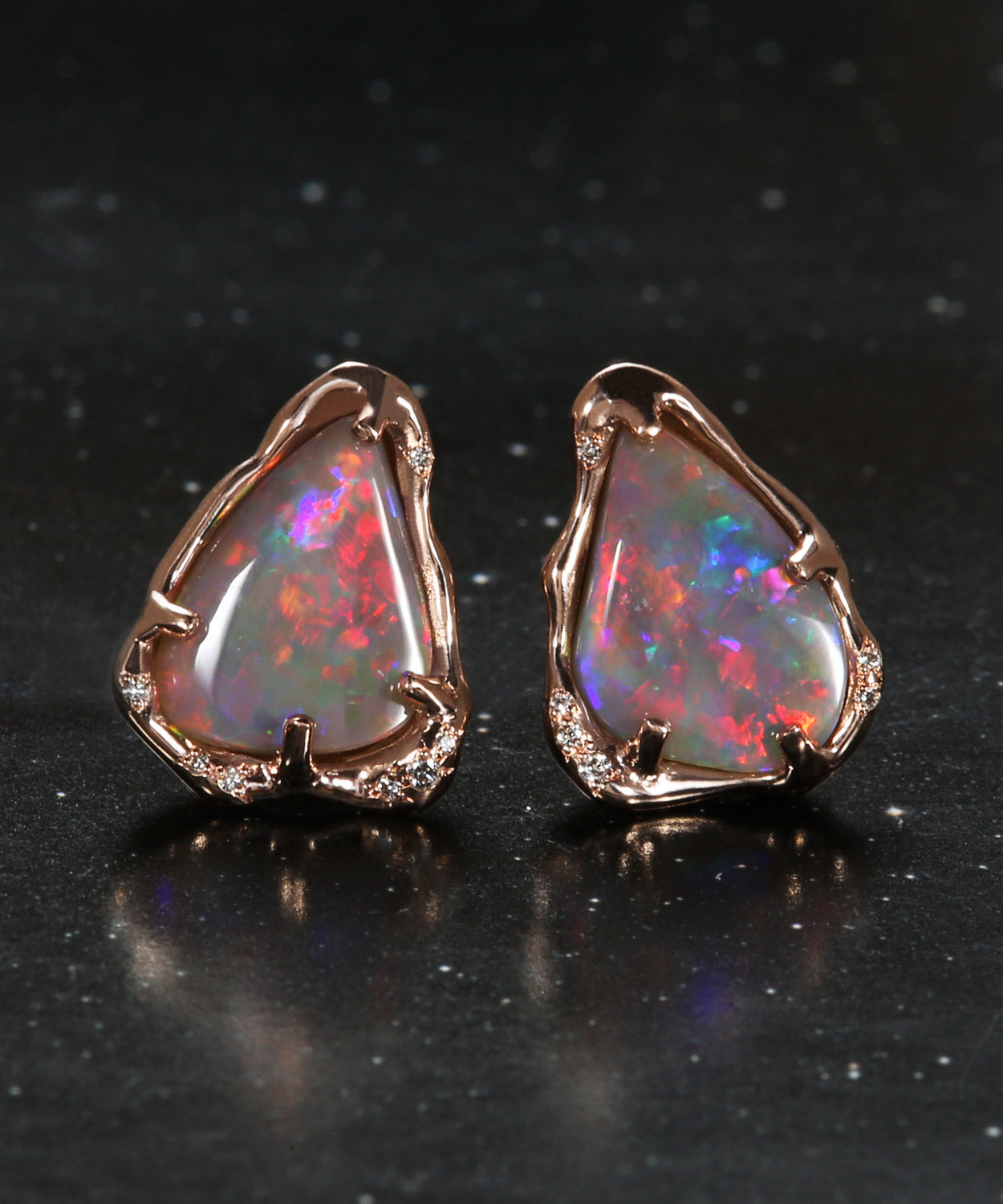 Semi Black Dark Rainbow Flash Opal Earrings