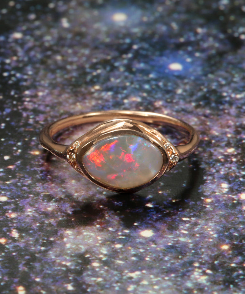 Seeing Eye Rainbow Red Flash Opal Ring