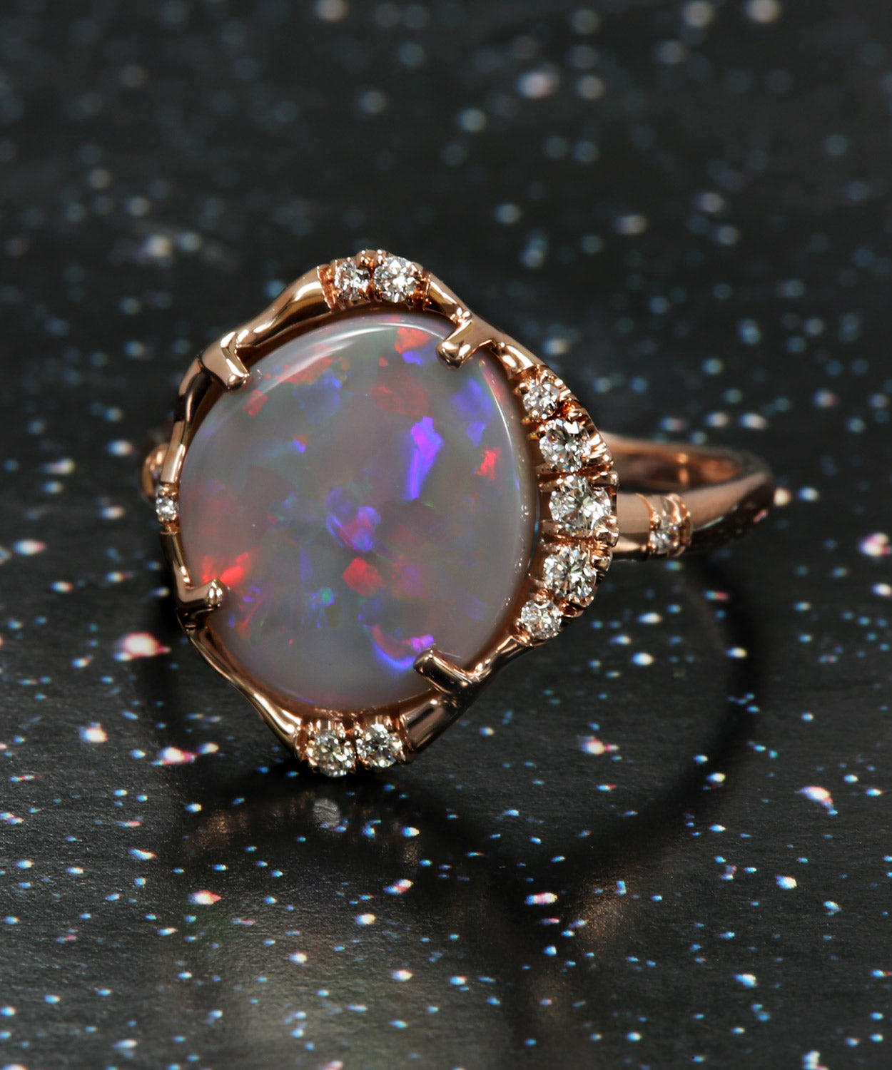 Stardust Semi Black Sunset Flash Opal Ring