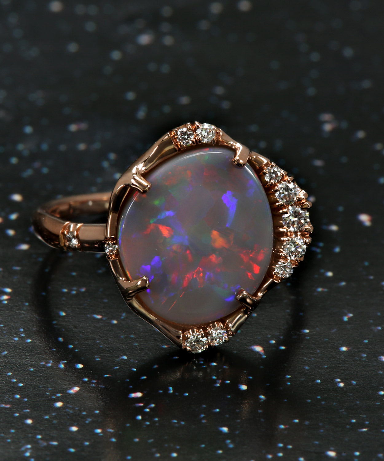 Stardust Semi Black Sunset Flash Opal Ring