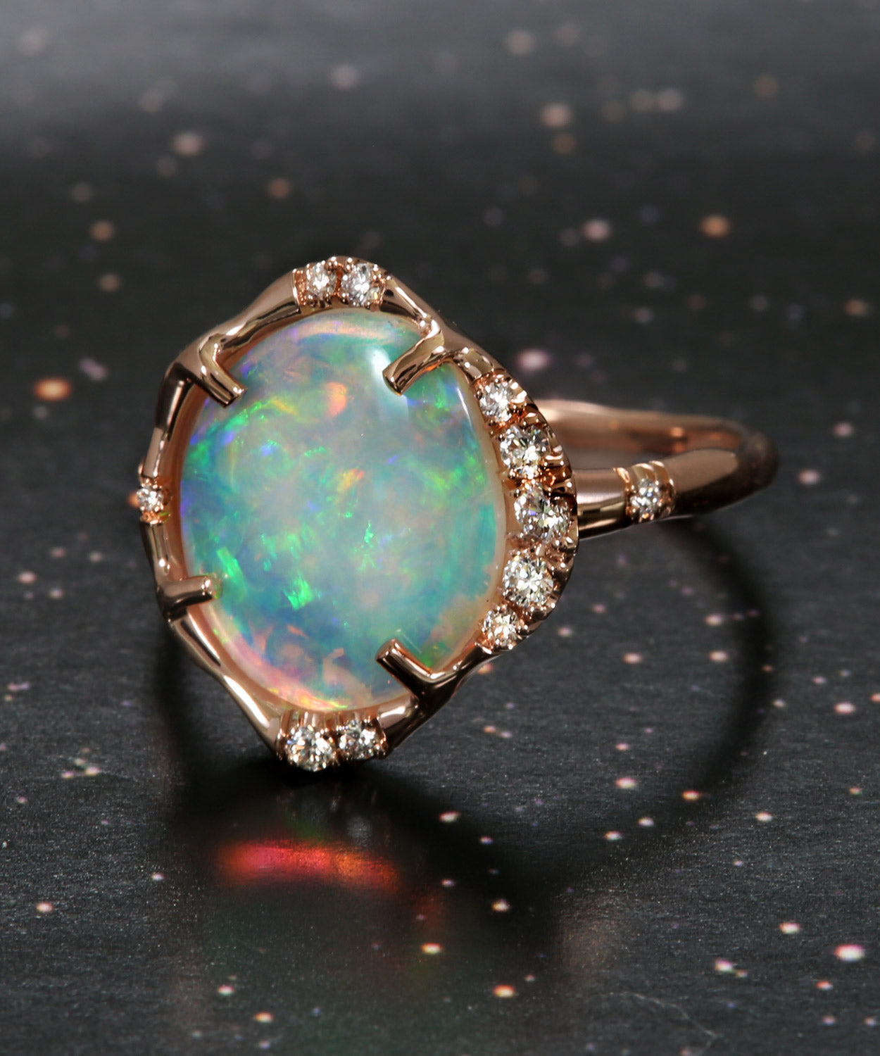 Stardust Teal Crystalline Flash Opal Ring